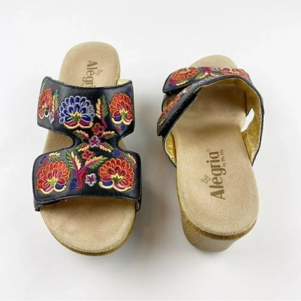 Alegria Linn Floral Embroidered Slip On Leather Sandals Size 38/8-8.5 - Picture 3 of 12
